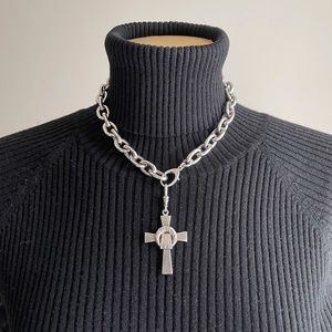 Sterling Silver chain link necklace with 2 sided cross pendant.